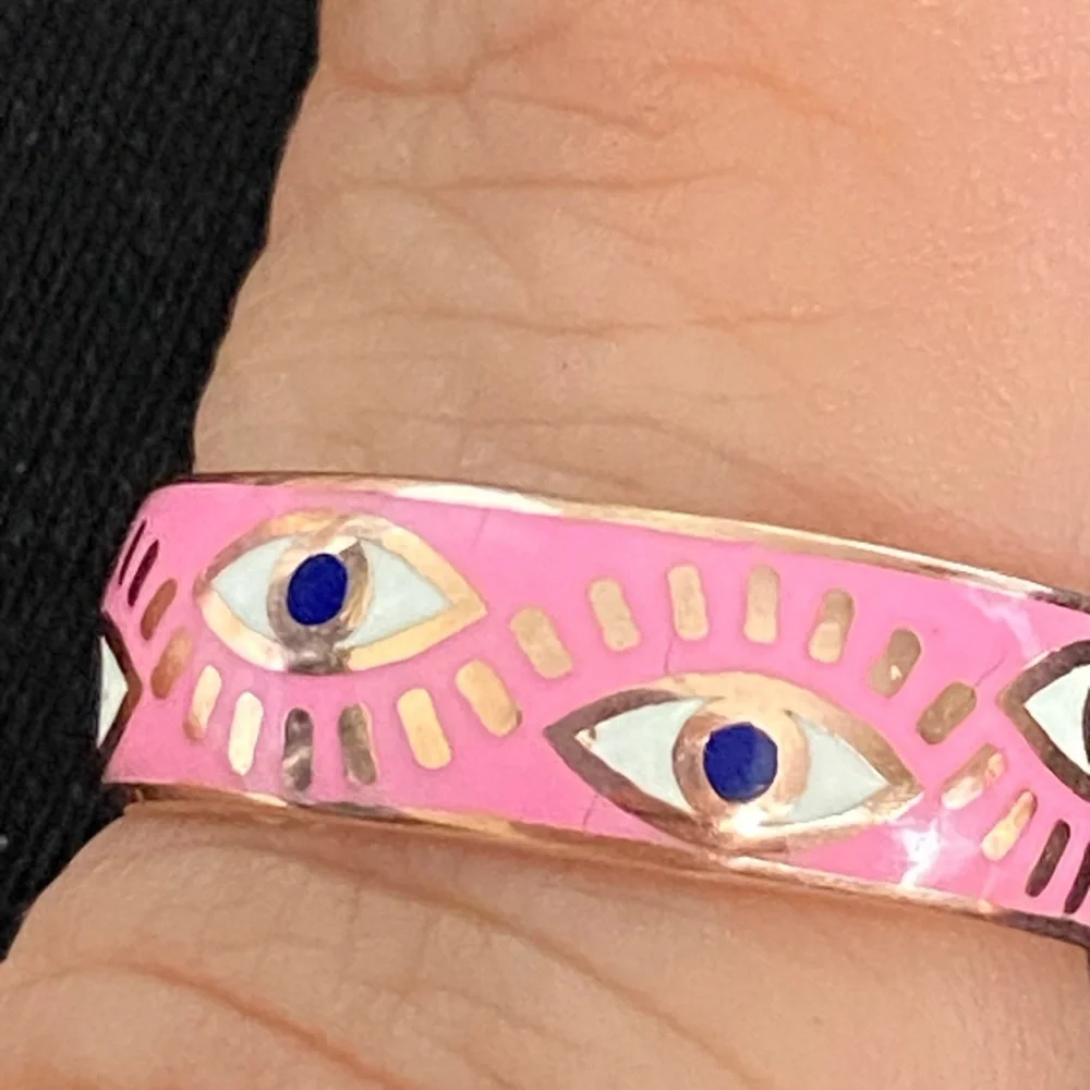 925 Silver ring pink enamel evil eye